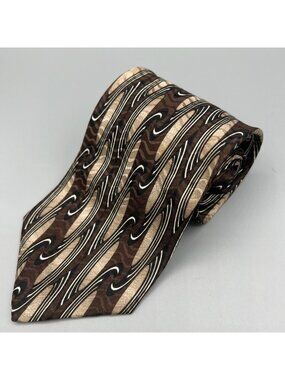 Unbranded Men's Extra Long 100% Silk Handmade Brown Abstract Pattern Necktie